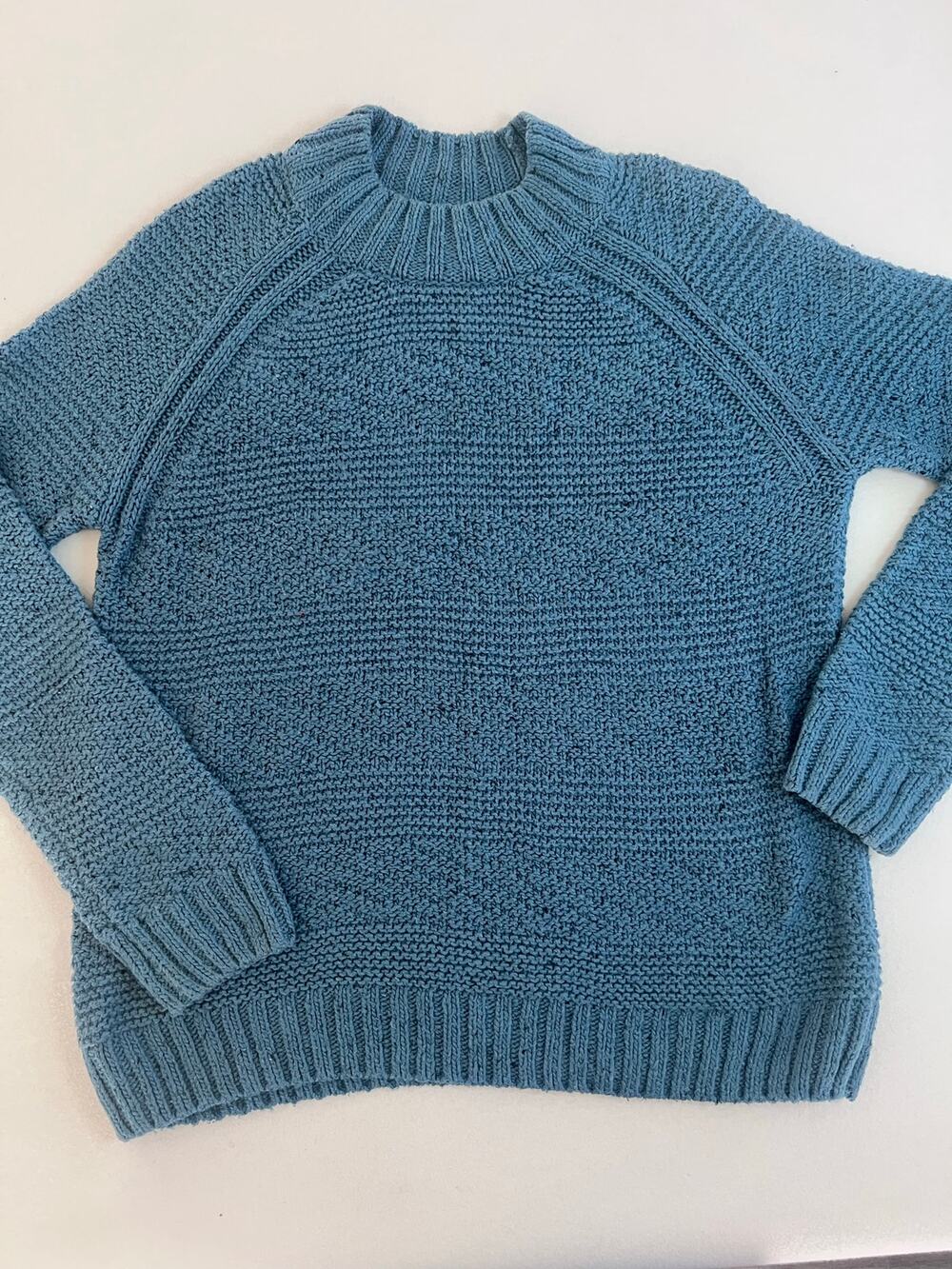 prAna Nemma Womens L Blue Organic Cotton Chunky Knit Mock Neck Sweater